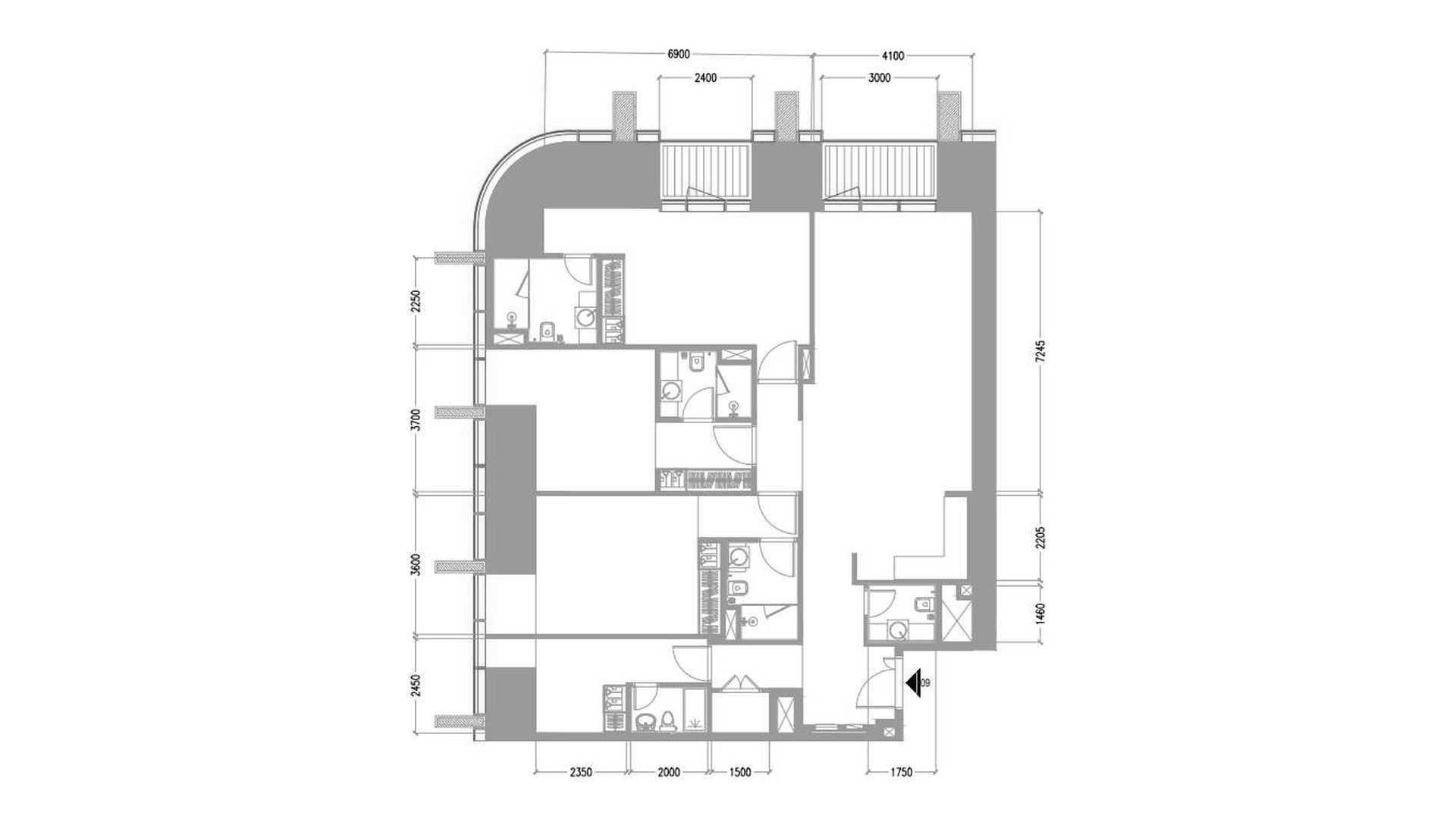 Apartment floor plan, 3 bedrooms in TIGER SKY TOWER No. 11022
